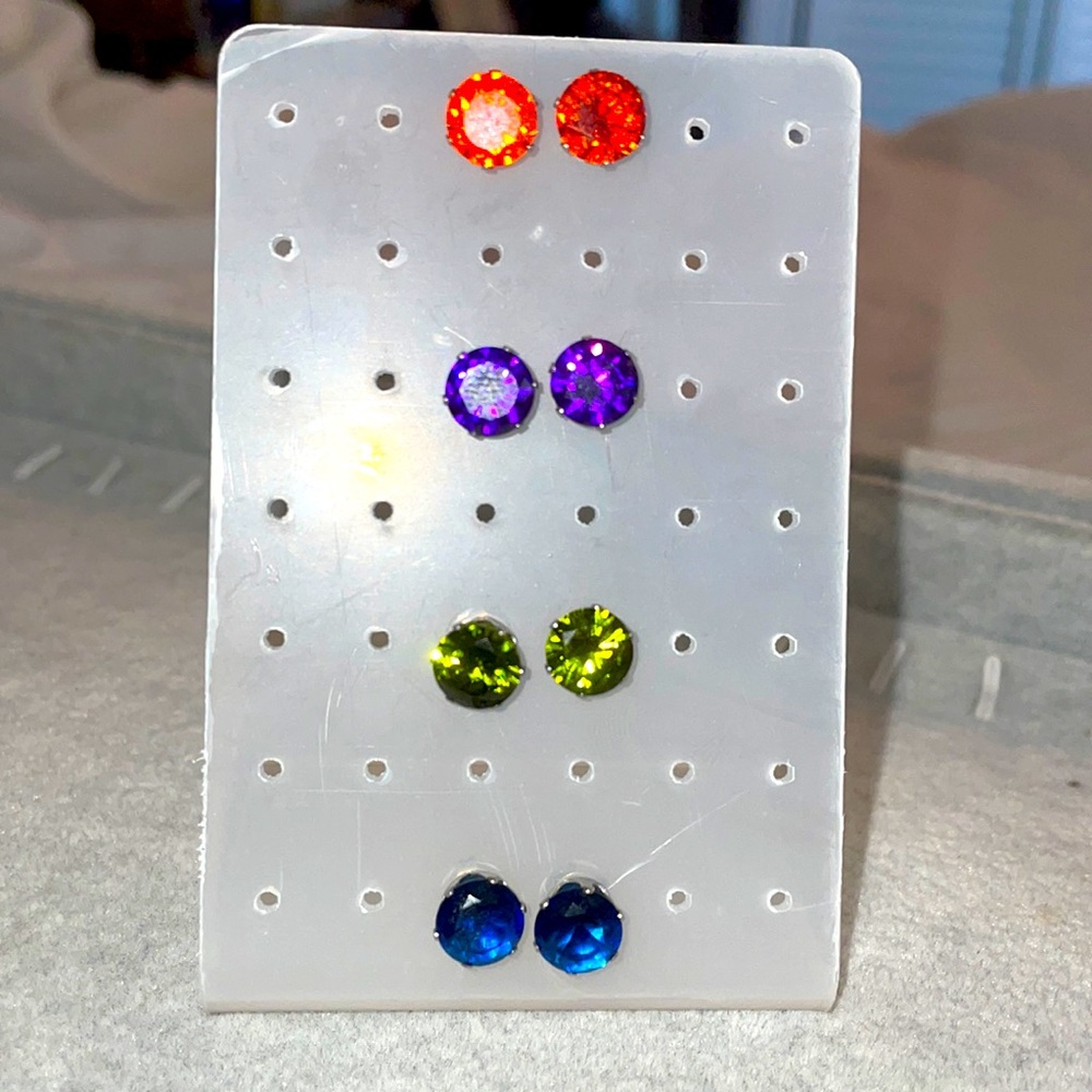 Silver post colorful gemstone stud earrings *Multiple Pairs* *Multiple Colors*
